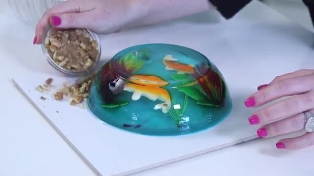 آموزش ساده به همراه تزیین ژله شیشه ای به شکل حوض ماهی