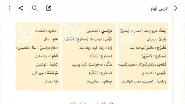 عربی نهم درس اول