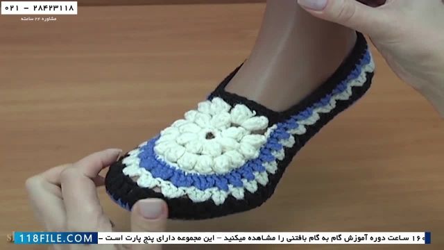 آموزش بافت دستکش و جوراب-انواع بافت جوراب-بافت جوراب رو فرشی با طرح گل