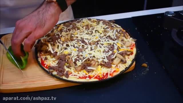 دستور پخت پیتزا قارچ و گوشت