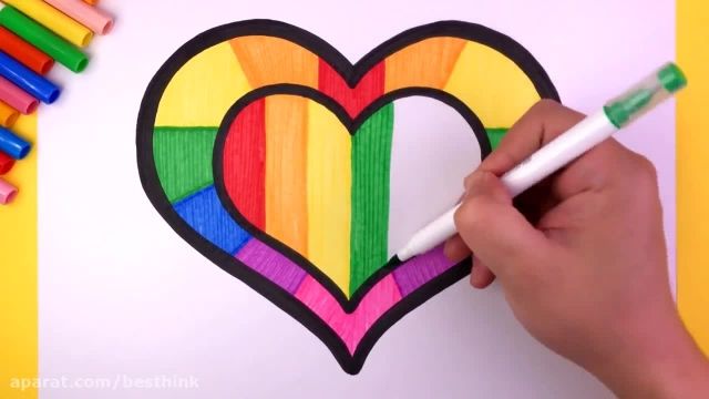 نقاشی ساده زیبا - نقاشی قلب سه بعدی هفت رنگ 