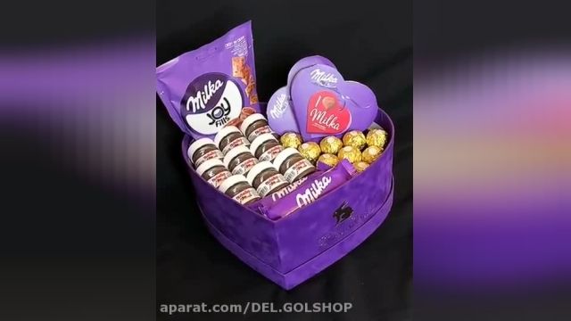 باکس بنفش و قلبی برای ولنتاین - پر از شکلات
