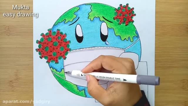 نقاشی کرونا - آموزش نقاشی زمین و ویروس کرونا 