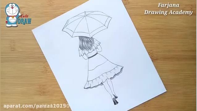نقاشی یک دختر با چتر_نقاشی آسان و راحت_لذت نقاشی