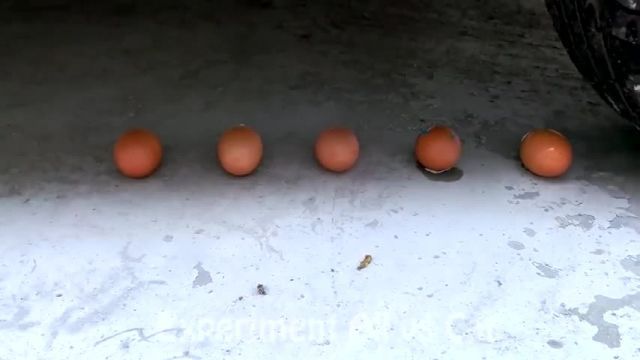 ویدیو خرد کردن تخم مرغ و بادکنک زیر لاستیک ماشین