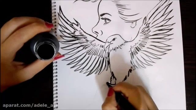 اموزش طراحی چهره دختر و عقاب با مداد || طراحی چهره به زبان ساده