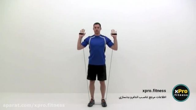 آموزش حرکت پرس سرشانه با سیم کش یا کش ورزشی 