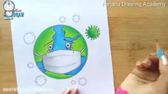 نقاشی کودکانه کرونا - آموزش نقاشی ویروس کرونا