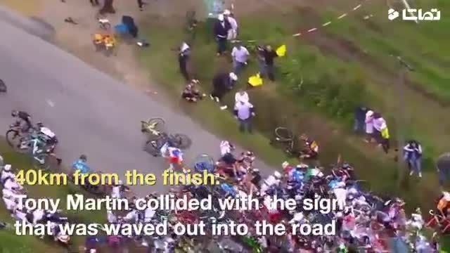فاجعه تصادف در بین دوچرخه سواران در مسابقات توردوفرانس