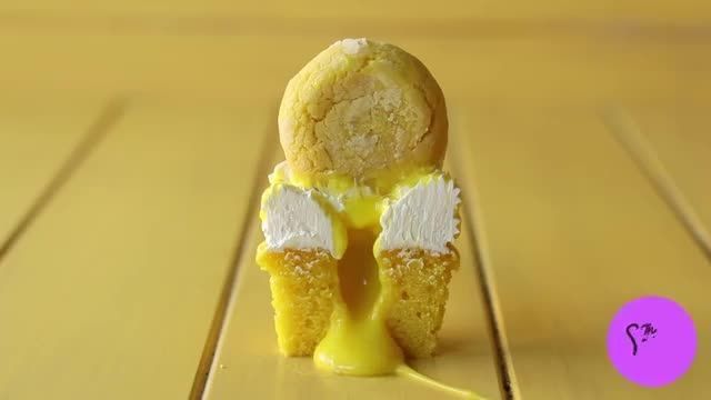 روش پخت متفاوت و خوشمزه  کاپ کیک لیمویی با تزیین کوکی و کرم لیمویی