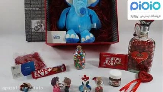 هدیه روز ولنتاین با عروسک فیل خرطوم دراز آبی و شکلات