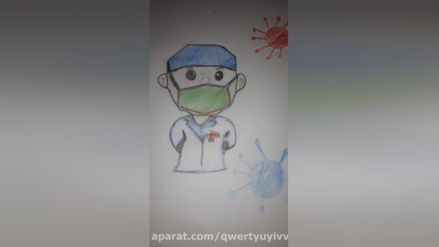 نقاشی کودکانه ویروس کرونا - ماسک زدن 