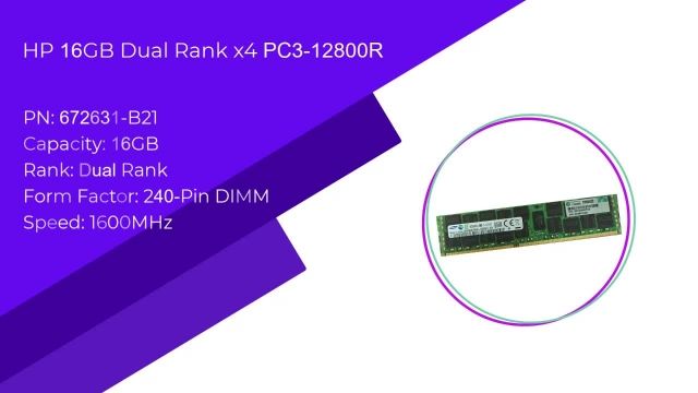 رم سرور اچ پیHP 16GB (1x16GB) Dual Rank x4 PC3-12800R با پارت نامبر 672631-B21
