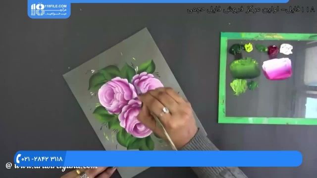 آموزش نقاشی روی پارچه - طراحی گل رز با رنگ اکلریک