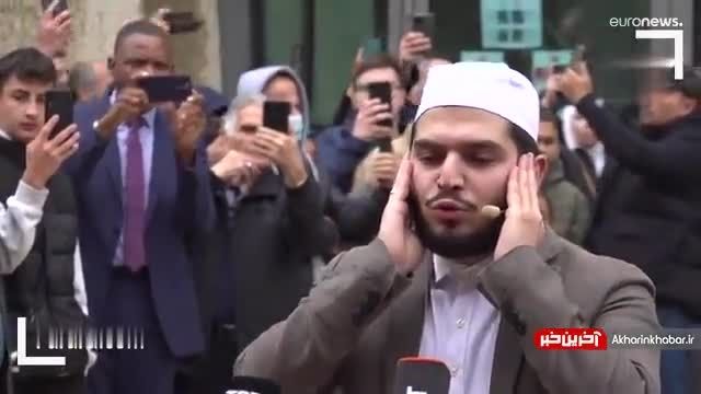 پخش اذان برای نخستین بار از بلندگوی بزرگترین مسجد آلمان | ویدیو 