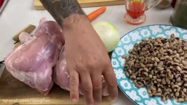 روش پخت لوبیا پلو با مرغ زعفرونی جذاب و خوشمزه 