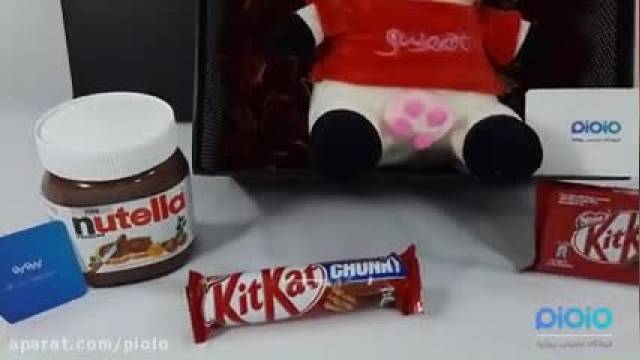 پک هدیه و کادو ولنتاین با عروسک گاو لباس قرمز - شکلات نوتلا و kitkat