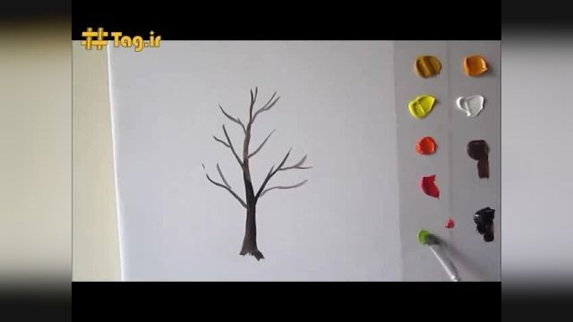آموزش کشیدن درخت پاییزی با تکنیک نقاشی اکریلیک | ویدیو 
