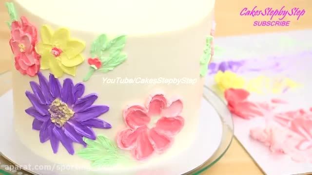 روش پخت و تزیین کیک شیرینی با گل های رنگی با بهترین کیفیت