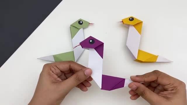 اوریگامی ، آموزش ساخت مار با کاغذ رنگی !