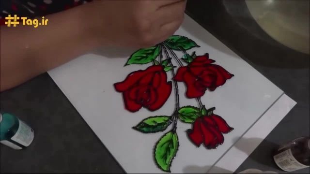 آموزش نقاشی گلدان گل رز روی شیشه | ویدیو 