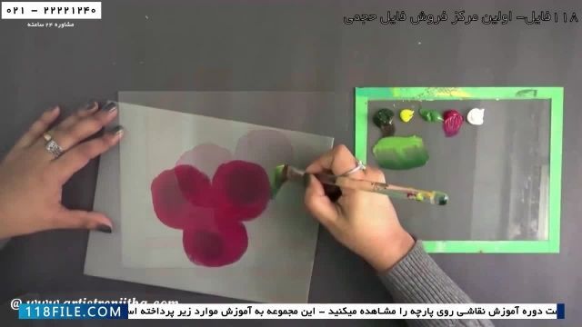 آموزش نقاشی روی پارچه -طراحی روی پارچه-طراحی گل رز با رنگ اکلریک