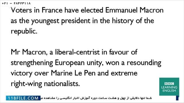 اخبار انگلیسی با متن-English News-(پیروزی مکرون در انتخابات فرانسه)