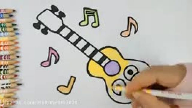 آموزش کشیدن نقاشی زیبای گیتار برای کودکان 