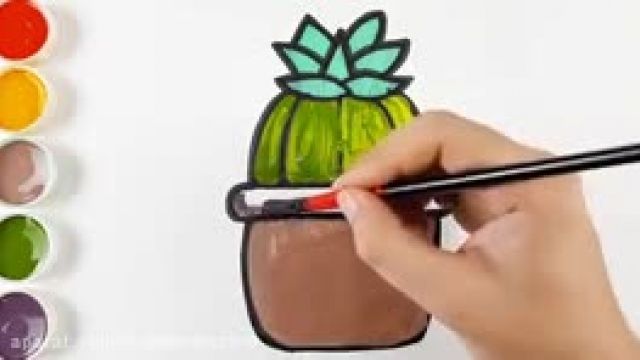آموزش کشیدن نقاشی کاکتوس با گلدان برای کودکان 