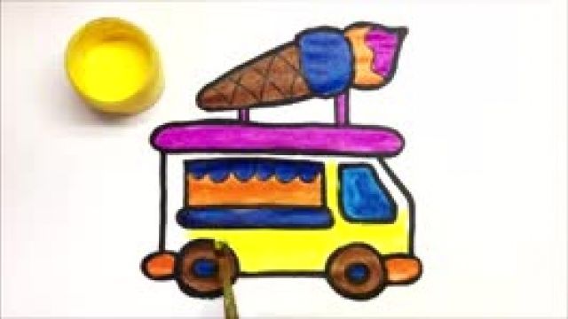 آموزش کشیدن نقاشی ماشین بستنی برای کودکان