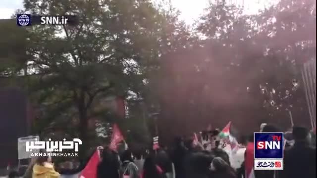 تظاهرات ضدصهیونیستی مقابل دفتر بی‌ بی‌ سی در لندن