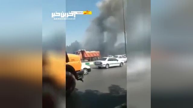 آتش سوزی درختان در یکی از خیابان‌های مشهد