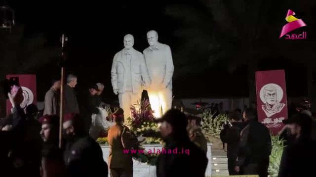 شاهدان شجاعت: پرده برداری از مجسمه‌های حاج قاسم و ابومهدی در محل شهادتشان