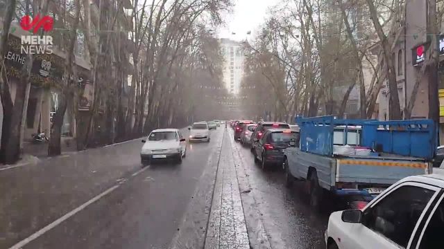 بارش شدید تگرگ و باران در خیابان ولیعصر تهران | ویدیو