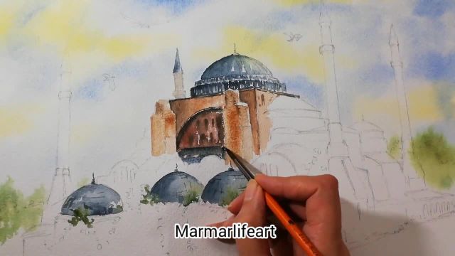 آموزش آبرنگ با دموی نقاشی بناهای تاریخی