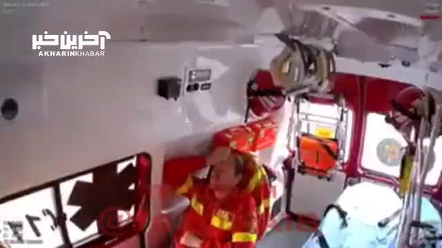 فیلم ضبط شده از داخل کابین آمبولانس هنگام تصادف