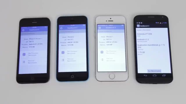 آنباکس و بررسی iPhone 5s vs iPhone 5c vs iPhone 5 vs Moto X Benchmark