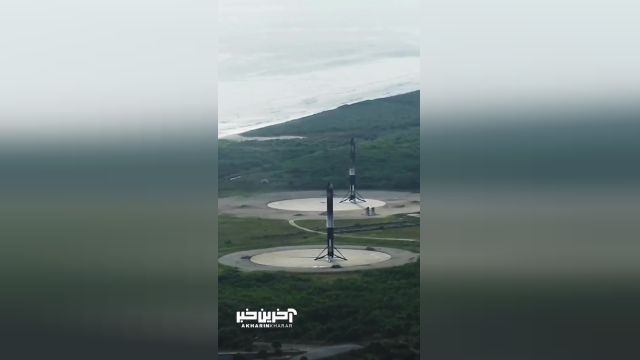 لحظه زیبای فرود بوسترهای فالکون هوی (falcon heavy) شرکت اسپیس ایکس بعد از انتقال فضا پیما