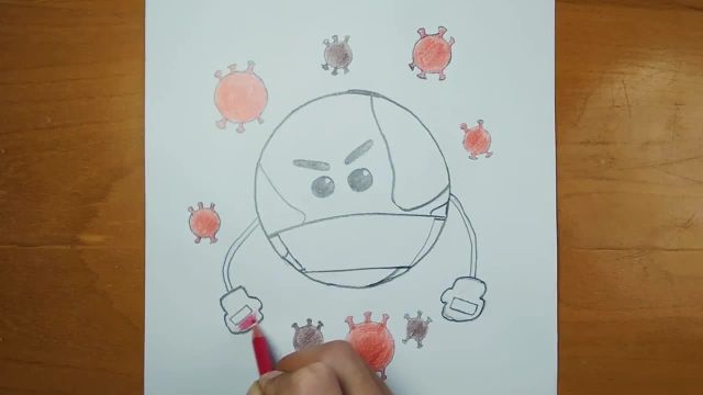 آموزش نقاشی با مداد رنگی درباره کرونا برای کودکان