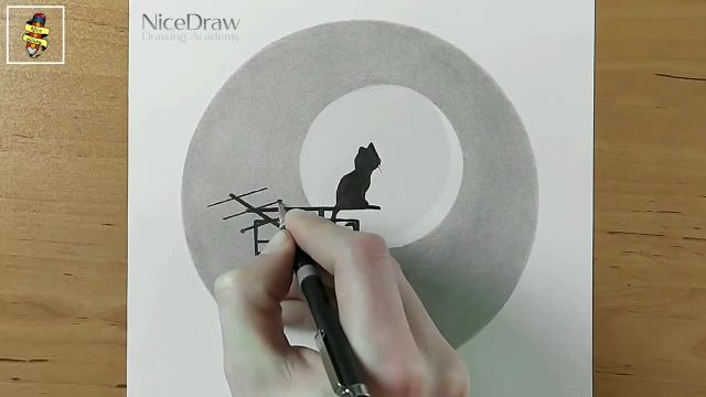 در هنر طراحی با مداد مسلط شوید : راهنمای گام به گام آسان برای ترسیم صحنه زیبای گربه در شب