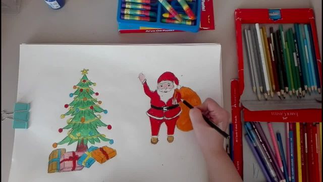 آموزش نقاشی درخت کریسمس و بابا نوئل - قسمت دوم