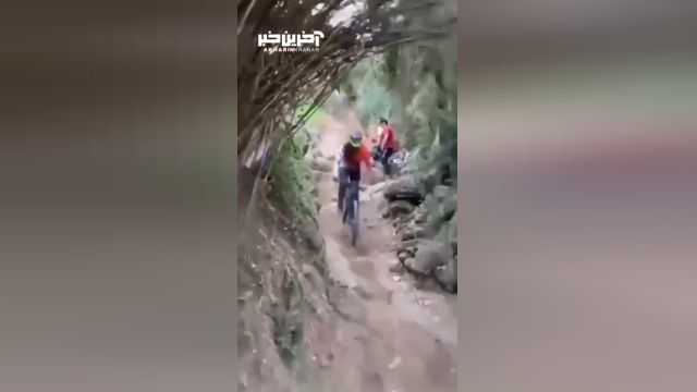 سقوط دوچرخه سوار به ناکجا آباد | ویدئو