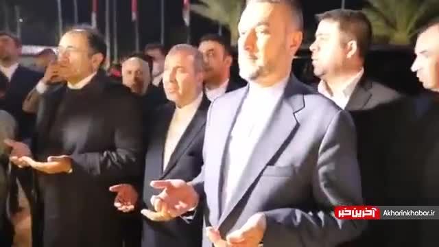 ادای احترام امیرعبداللهیان به شهیدان سلیمانی و المهندس در فرودگاه بغداد | ویدیو