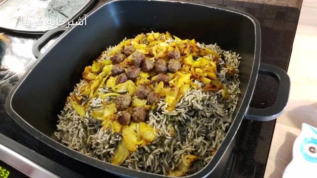 طرز تهیه کلم پلو شیرازی خوشمزه با کلم قمری و گوشت قلقلی