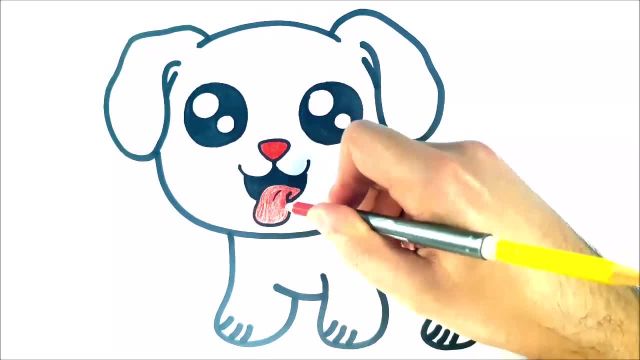 آموزش نقاشی رنگی توله سگ کیوت و ساده برای کودکان