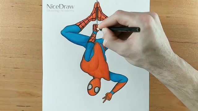 راهنمای گام به گام : کشیدن یک مرد عنکبوتی آسان با مداد رنگی