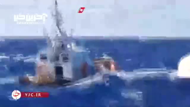 عملیات امداد و نجات مهاجران درحال غرق شدن در دریا