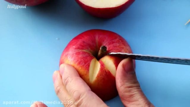 آموزش میوه آرایی سیب  به شکل گل