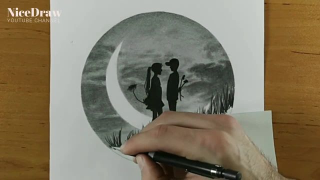 راهنمای گام به گام : یک منظره شبانه مسحور کننده با دختر و پسر در مهتاب بکشید