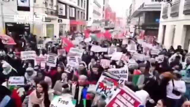راهپیمایی دانشجویان در مادرید برای حمایت و همبستگی با مردم فلسطین